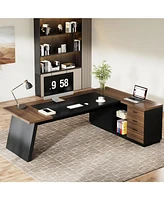 Tribesigns L-Shaped Executive Desk, 78" Modern Office Desk with Drawers and Lateral File Cabinet, Large Computer Storage Shelves, Workstatio