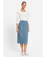 Olsen Light Wash Power Stretch Midi Jean Skirt