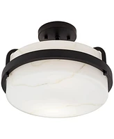 Possini Euro Bregman 13"W Black Ceiling Light w/ Stone Glass - Possini Euro Design