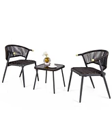 Gymax Set of 3 Rattan Furniture Set w/ Tempered Glass Tabletop Wicker Seat Patio