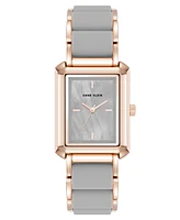 Anne Klein Women's Quartz Casual Rectangular Gray Silicone with Rose Gold-Tone Metal Alloy Bracelet Watch, 26mm