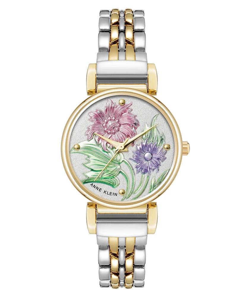 Anne Klein Women's Quartz Floral Two-Tone Metal Alloy Watch, 30mm