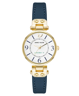 Anne Klein Women's Quartz Blue Leather and Gold-Tone Metal Alloy Strap Watch, 26mm