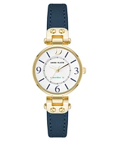 Anne Klein Women's Quartz Blue Leather and Gold-Tone Metal Alloy Strap Watch, 26mm