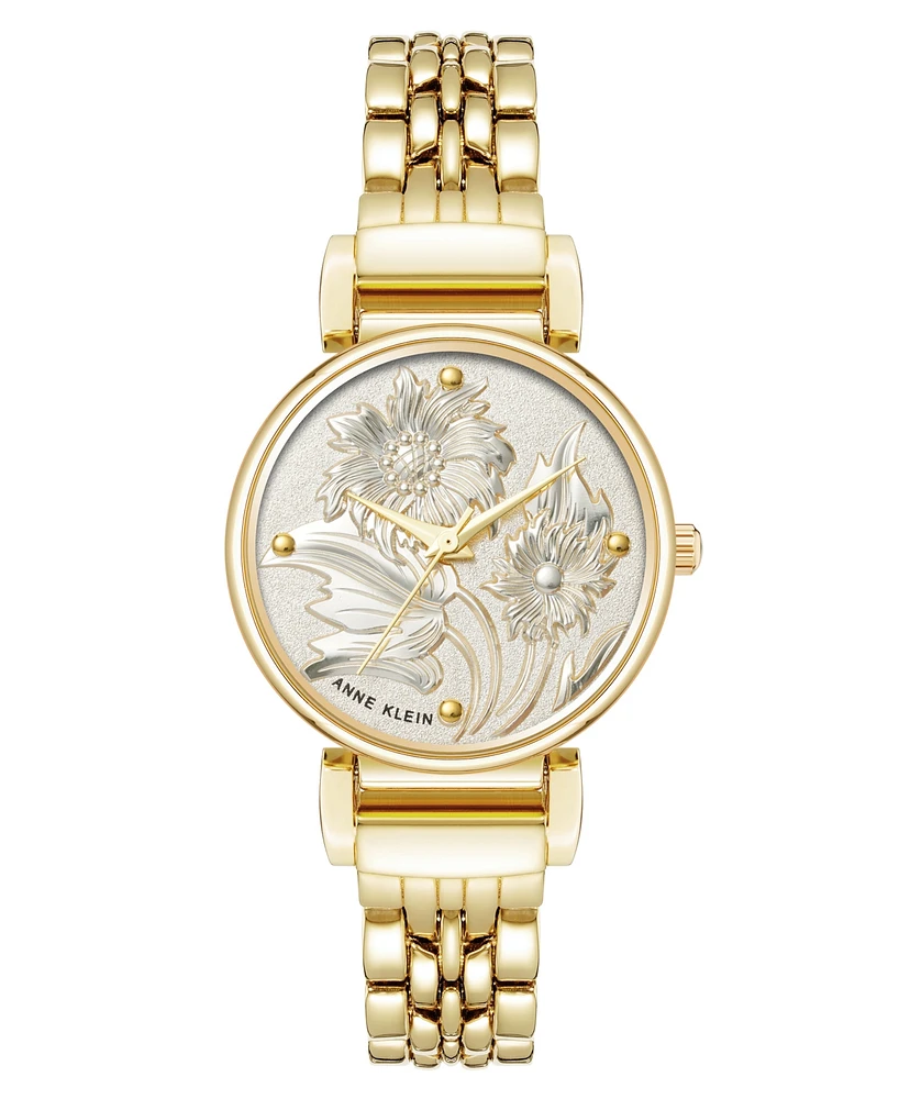 Anne Klein Women's Quartz Floral Gold-Tone Metal Alloy Watch, 30mm