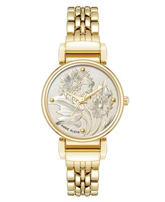 Anne Klein Women's Quartz Floral Gold-Tone Metal Alloy Watch, 30mm