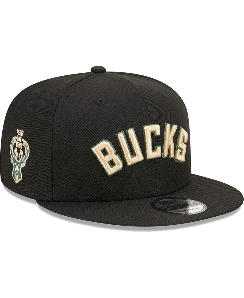 New Era Men's Black Milwaukee Bucks Jersey Hook Statement Edition 9FIFTY Snapback Hat