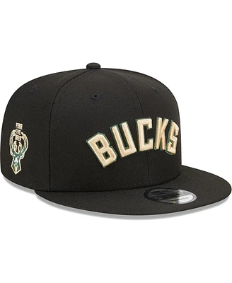 New Era Men's Black Milwaukee Bucks Jersey Hook Statement Edition 9FIFTY Snapback Hat