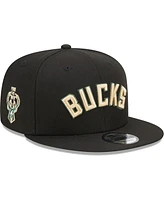New Era Men's Black Milwaukee Bucks Jersey Hook Statement Edition 9FIFTY Snapback Hat