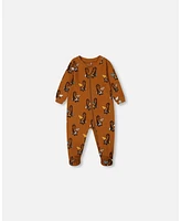 Deux par Baby Boys Printed Cotton One-Piece Pajama Sloths On Tan Background