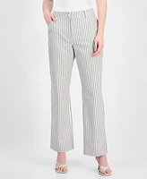 T Tahari Women's Striped Cotton Straight-Leg Pants