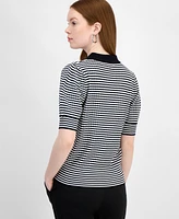 T Tahari Women's Collared Split-Neck Puff-Sleeve Top