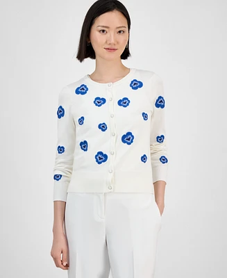 T Tahari Women's Floral-Embroidered Button-Front Cardigan