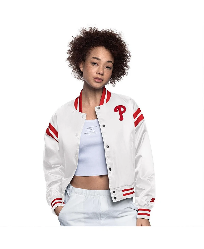 Starter Women's White Philadelphia Phillies Full Count Full-Snap Varsity Jacket