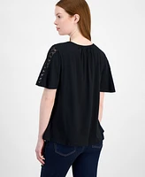 Style & Co Women's Lace-Trim V-Neck Top, Exclusively at Macy's