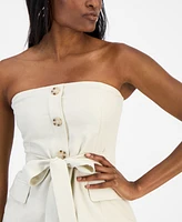 Bar Iii Women's Belted Strapless Button-Front Top, Exclusively at Macy's