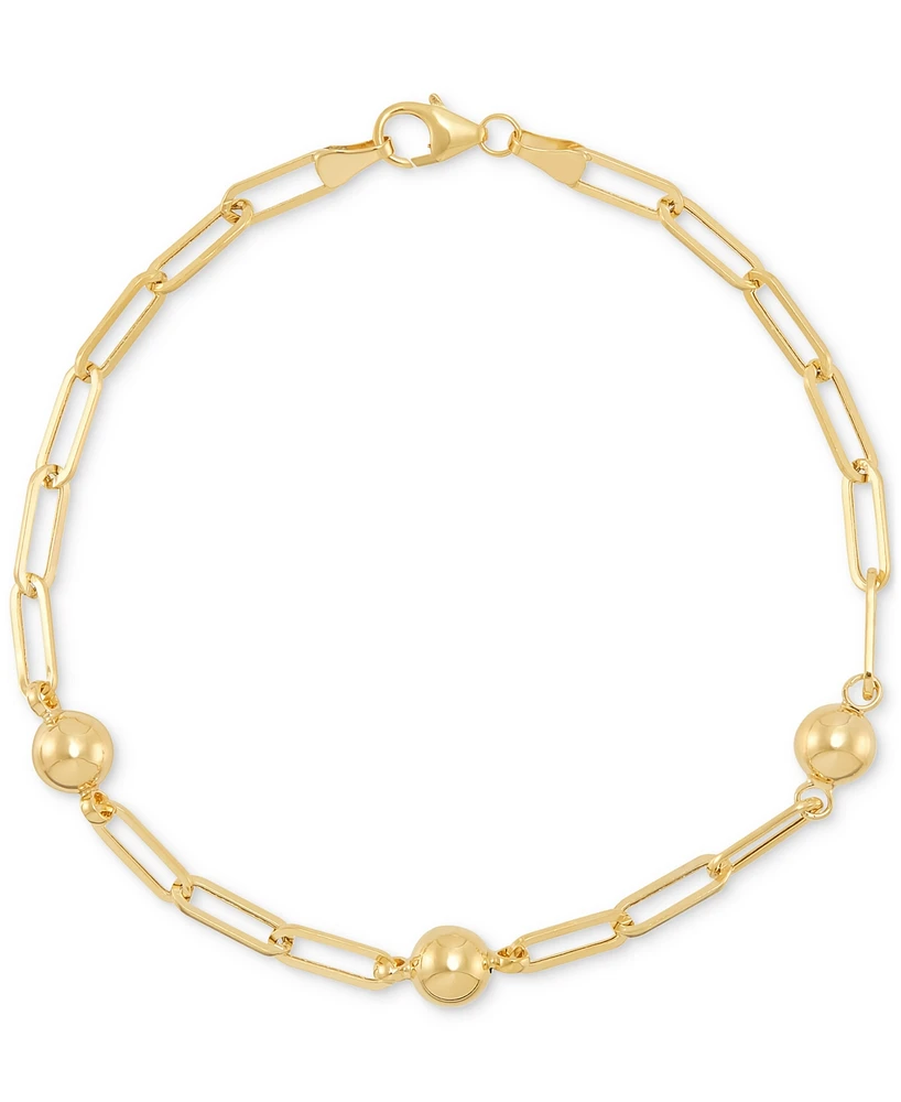 Polished Bead Station Chain Link Bracelet in 10k Yellow Gold