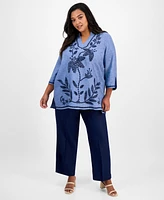 Charter Club Plus Embroidered Linen Tunic, Exclusively at Macy's