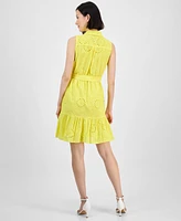 Anne Klein Women's Cotton Collared Sleeveless Shirtdress