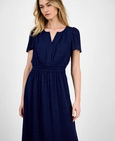 Anne Klein Women's Elastic-Waist Short-Sleeve Midi Dress