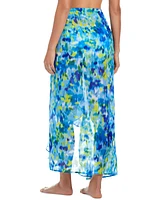 Bleu by Rod Beattie Women's Life's A Beach Printed Ruffled Chiffon Sarong Cover Up