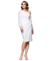 Betsy & Adam Women's Asymmetric-Neck Sheer-Sleeve Dress