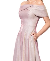Betsy & Adam Women's Off-The-Shoulder Glitter Gown