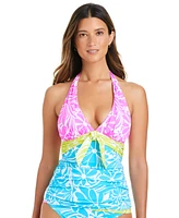 Bleu by Rod Beattie Women's Sock It To Me Printed Halter Tankini Top