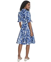 Calvin Klein Women's Cotton Printed Tie-Sleeve Shirtdress