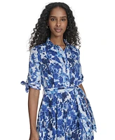 Calvin Klein Women's Cotton Printed Tie-Sleeve Shirtdress