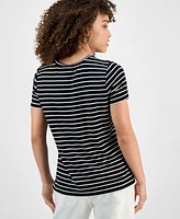 Liverpool Los Angeles Petite Striped Crewneck Short-Sleeve T-Shirt