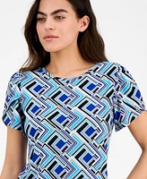Ak Anne Klein Women's Printed Tulip-Sleeve Top