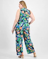 Tahari Plus Twist Halter-Neck Jersey Jumpsuit