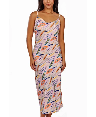 iCollection Women's Cowl Neck Satin Print Gown
