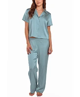 iCollection Women's Satin notch Shirt and Pant Pajama Set