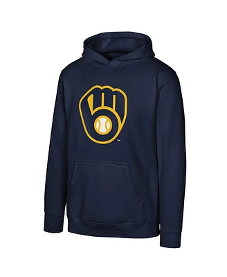 Outerstuff Big Boys and Girls Navy Milwaukee Brewers Primary Logo Pullover Hoodie