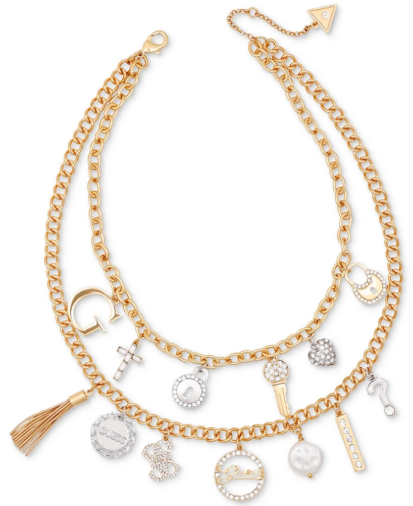 Guess Two-Tone Mixed Stone Multi-Charm Layered Necklace, 16" + 2" extender