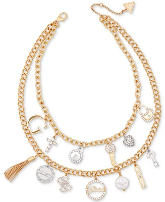 Guess Two-Tone Mixed Stone Multi-Charm Layered Necklace, 16" + 2" extender