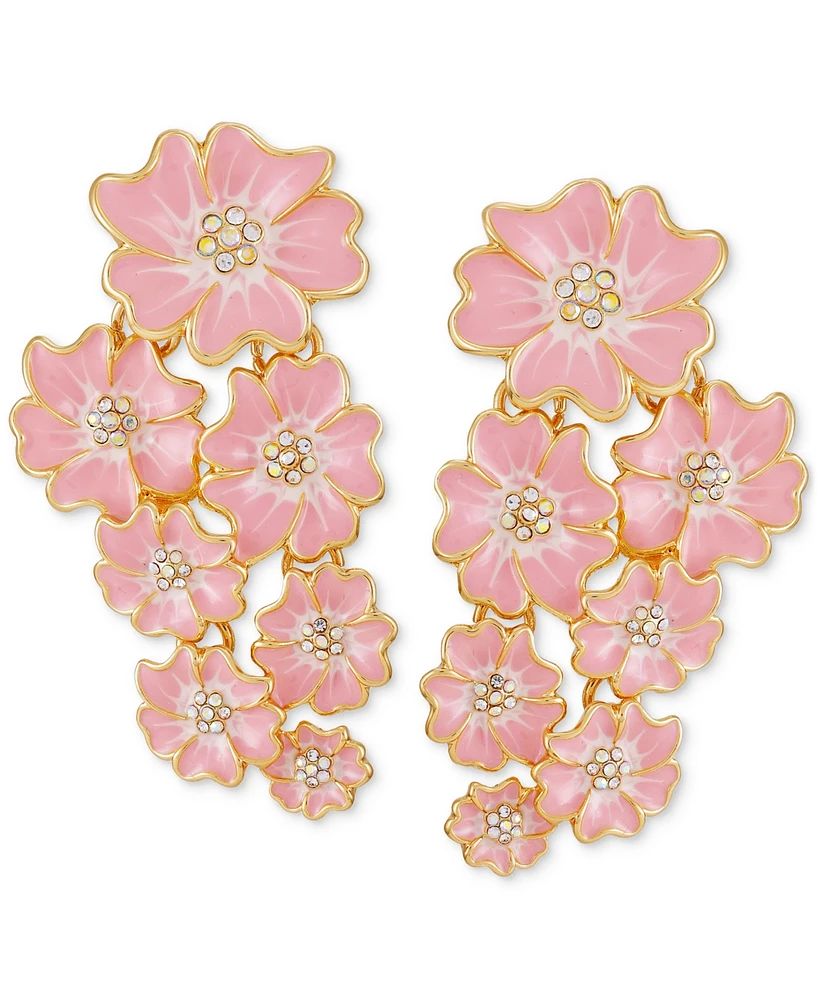 Guess Gold-Tone Pave Color Flower Cluster Clip-On Statement Earrings