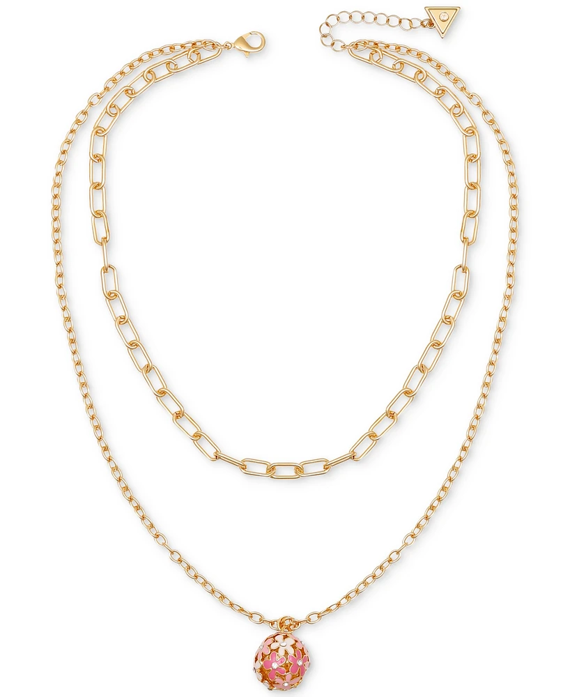 Guess Gold-Tone Flower & Crystal Round Layered Pendant Necklace, 18" + 2" extender