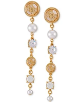 Guess Gold-Tone Mixed Stone Logo Linear Drop Earrings