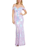 Morgan & Company Women's Sequined Floral Lace-Up Gown