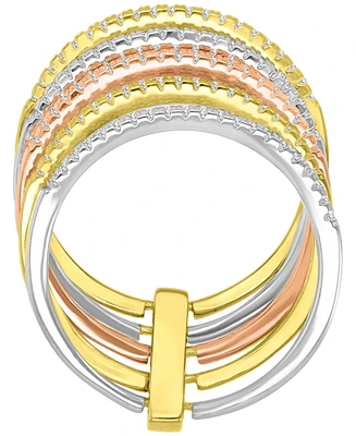 Cubic Zirconia Multi-Layer Statement Ring Sterling Silver, & 14k Gold- Rose Gold-Plate