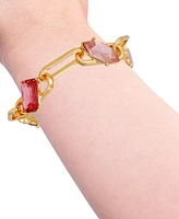 Guess Gold-Tone Mixed Stone Paperclip Chain Link Bracelet