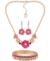 Guess Flower Statement Necklace, Drop Earrings & Stretch Bracelet Set