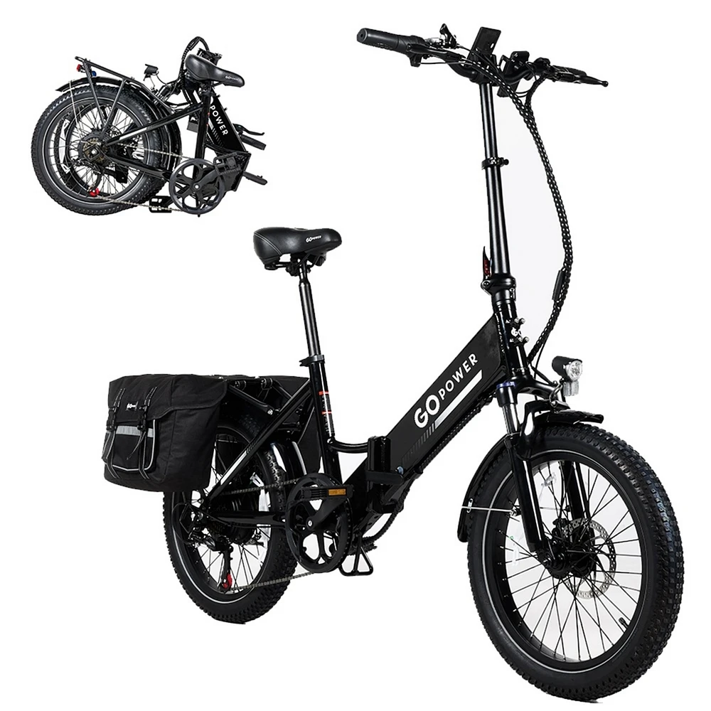 GoPowerBike GoPlus Folding Electric Bike | 20" Fat Tire eBike | 500W Motor, 20mph Top Speed | 45+ Mile Range, 5 Pedal-Assist Levels | Removable B
