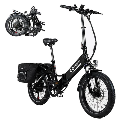 GoPowerBike GoPlus Folding Electric Bike | 20" Fat Tire eBike | 500W Motor, 20mph Top Speed | 45+ Mile Range, 5 Pedal-Assist Levels | Removable B