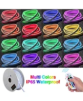 DELight 150FT/45m Rgb Led Strip Neon Rope Lights with App & Remote Control, IP65 Ac 110V Waterproof Music Sync Dimmable Cuttable SMD3535 Led Lights Di
