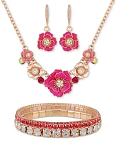 Guess Flower Statement Necklace, Drop Earrings & Stretch Bracelet Set