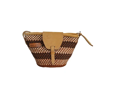 Life Pattern Sisal Straw Crossbody Bag